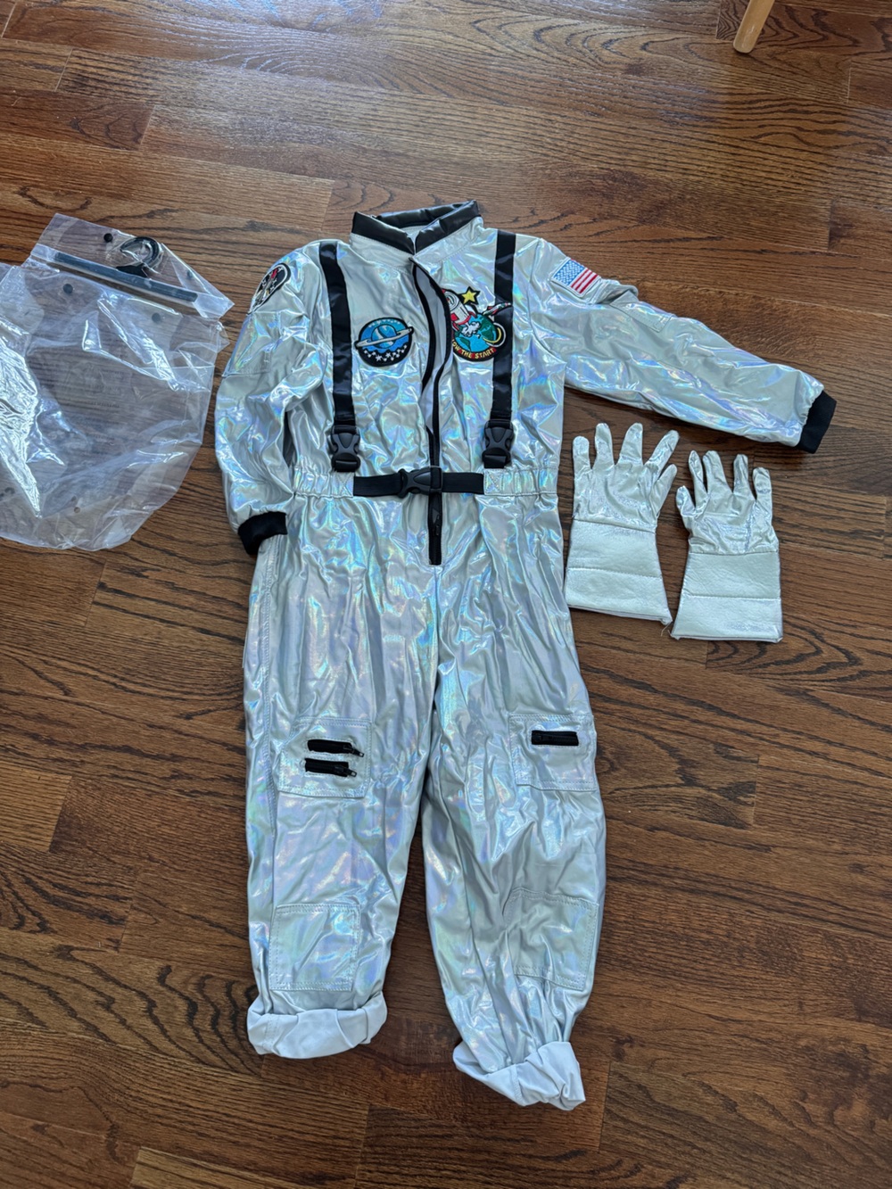 chatties Silver Holographic Kids Astronaut Costume with Gloves